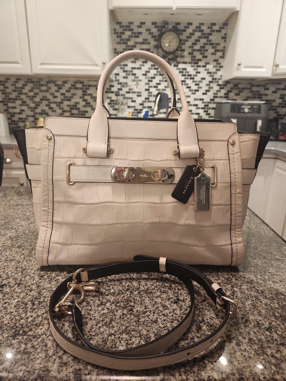 Coach Swagger 37 Croc-Embossed Satchel With Shoulder/Crossbody Strap